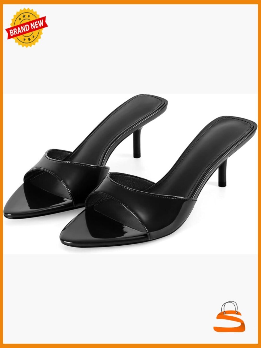 Kitten Heels Pointed Open Toe Slip on Mules Patent Leather Low Stiletto Heel